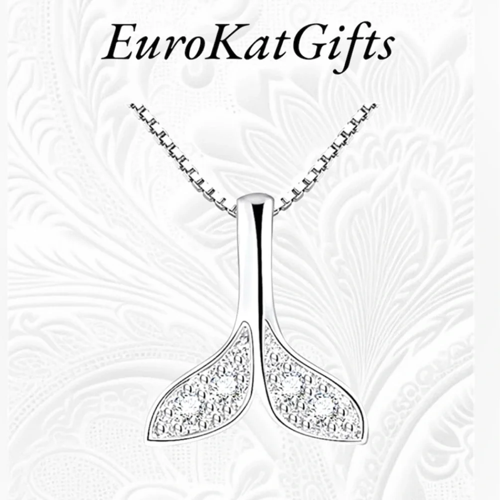 Silver Mermaid Tail Necklace Nautical whale tail  925silver pl 18